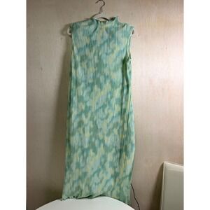 Future Collective Dress Womens Medium Green Plisse Abstract Midi Cocktail Dress